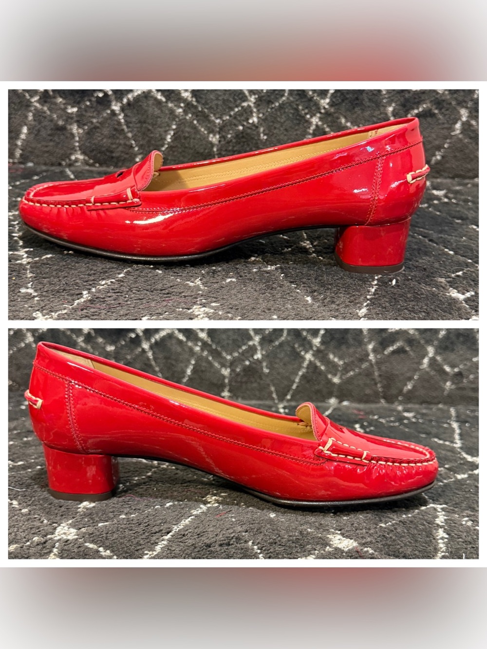 Salvatore Ferragamo Red Patent Leather Moccasin Block Heel Loafers - Picture 2 of 11
